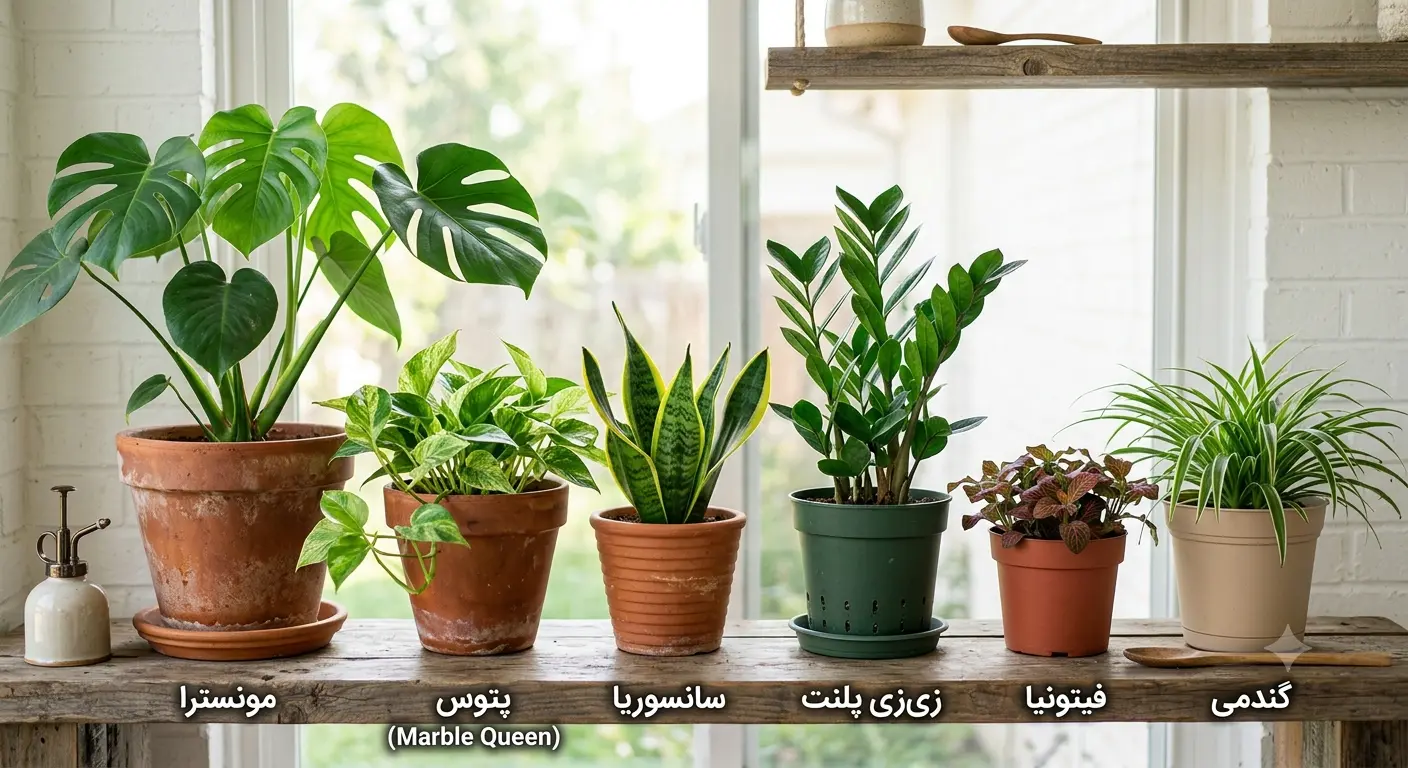 مقایسه گلدان سفالی و پلاستیکی با گیاهان مختلف در کنار هم